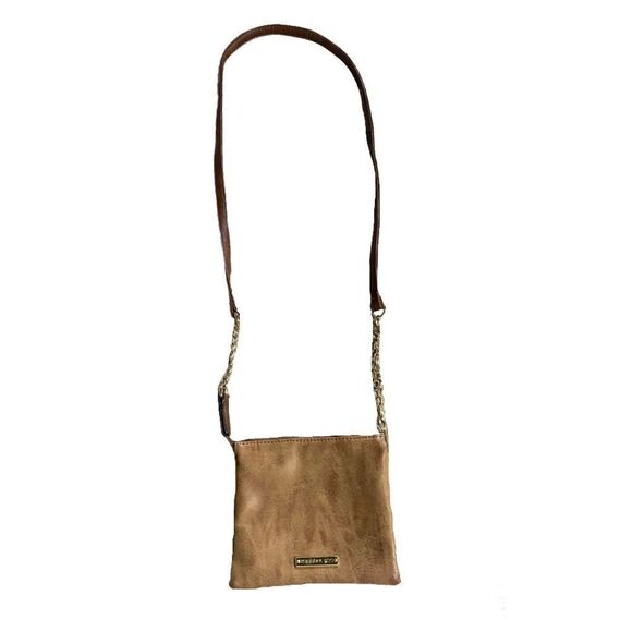 Madden Girl Dual Tone Brown & Tan Leather Small Crossbody Bag Gold Chain - Picture 1 of 9